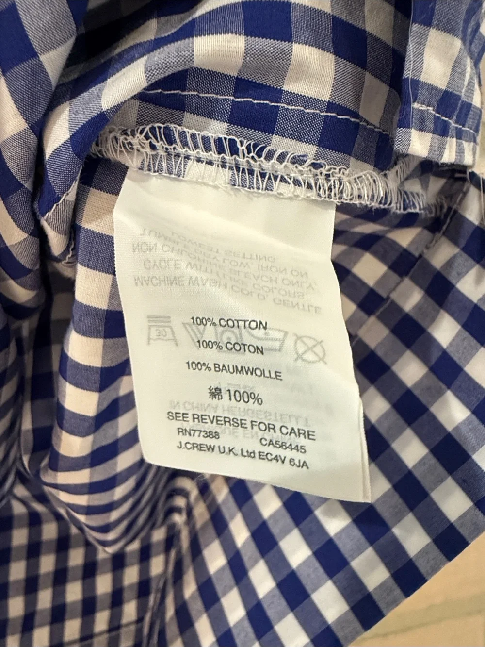 J. Crew Blue Gingham 100% Cotton Off-Shoulder Tie-Sleeve Crop Top